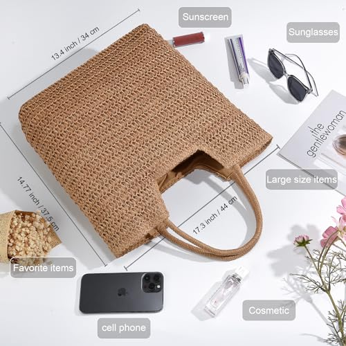Bolso de playa tejido para mujer, gran capacidad miniatura 4