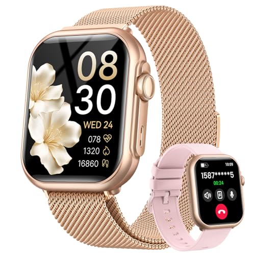 Smart Watch for Women for iPhone Android: 1.85'Smartwatch with Make/Answer Call Sleep Heart Rate SpO2 Blood Pressure Monitor IP68 Waterproof 120+Sport Mode Fitness Tracker 1000mAh Battery 2Bands Pink