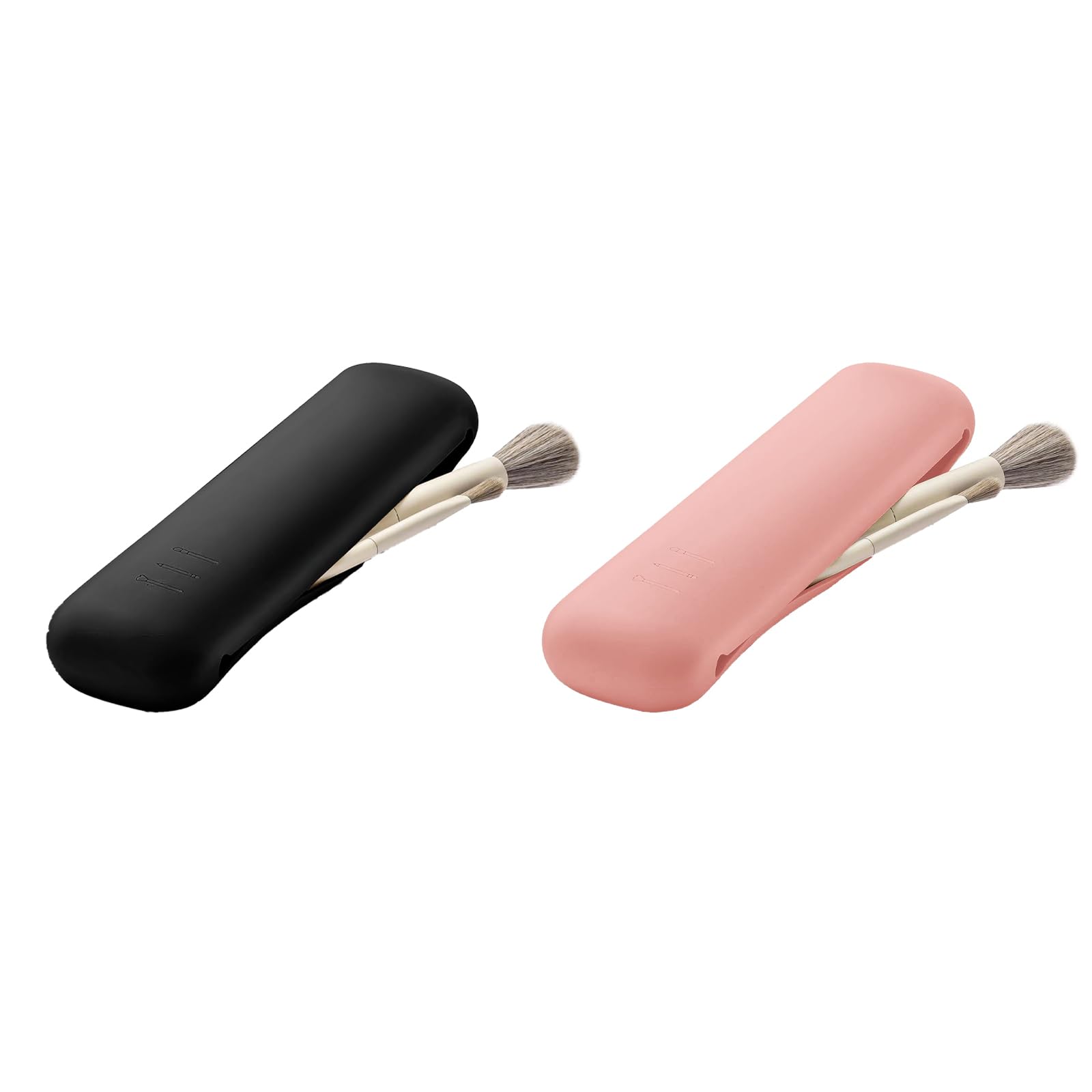 2 Set Travel Essentials Makeup Brush Holder, 1 Black&1 Pink, Portable Make Up Organizer