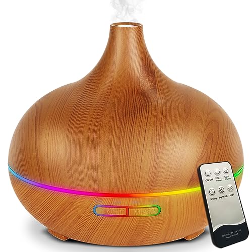 Essential Oil Diffuser, 550ml Aroma Diffuser for Essential Oils Aromatherapy Diffuser, Ultrasonic Cool Mist Humidifier for Home with 7 Light Colors, 4 Timer Setting, Waterless Auto Off