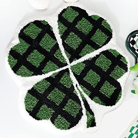 FROZZUR St Patricks Day Decoration Shamrock Bathroom Rug, Lucky Green Black Plaid Bathroom Rug Non Slip Round Shaped Washable Bathtub Rug Bathroom Tub Kitchen Rug Holiday Decor Cover