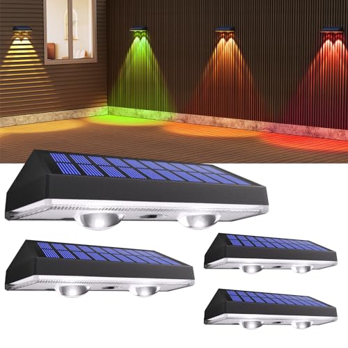 HAMLITE Solar Fence Lights Outdoor Garden: RGB Solar Wall Lights Outdoor Waterproof - Bright Solar Powered Garden Fence Lights 8 Color Modes for Outside Deck Patio Decking Gate Yard Decoration 4Pack