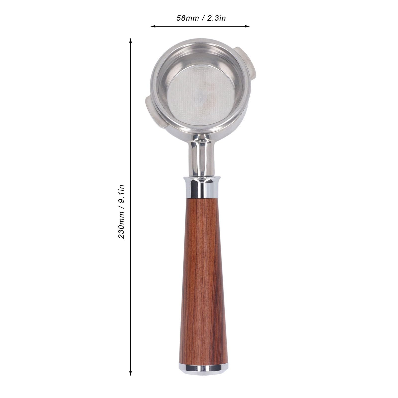 Portafiltro de café, portafiltro de 3 orejas con cesta de filtro de 58 mm for cafetera Nuova, mango de portafiltro de 58 mm, portafiltro sin fondo desmontable de acero inoxidable (un palo de rosa negr
