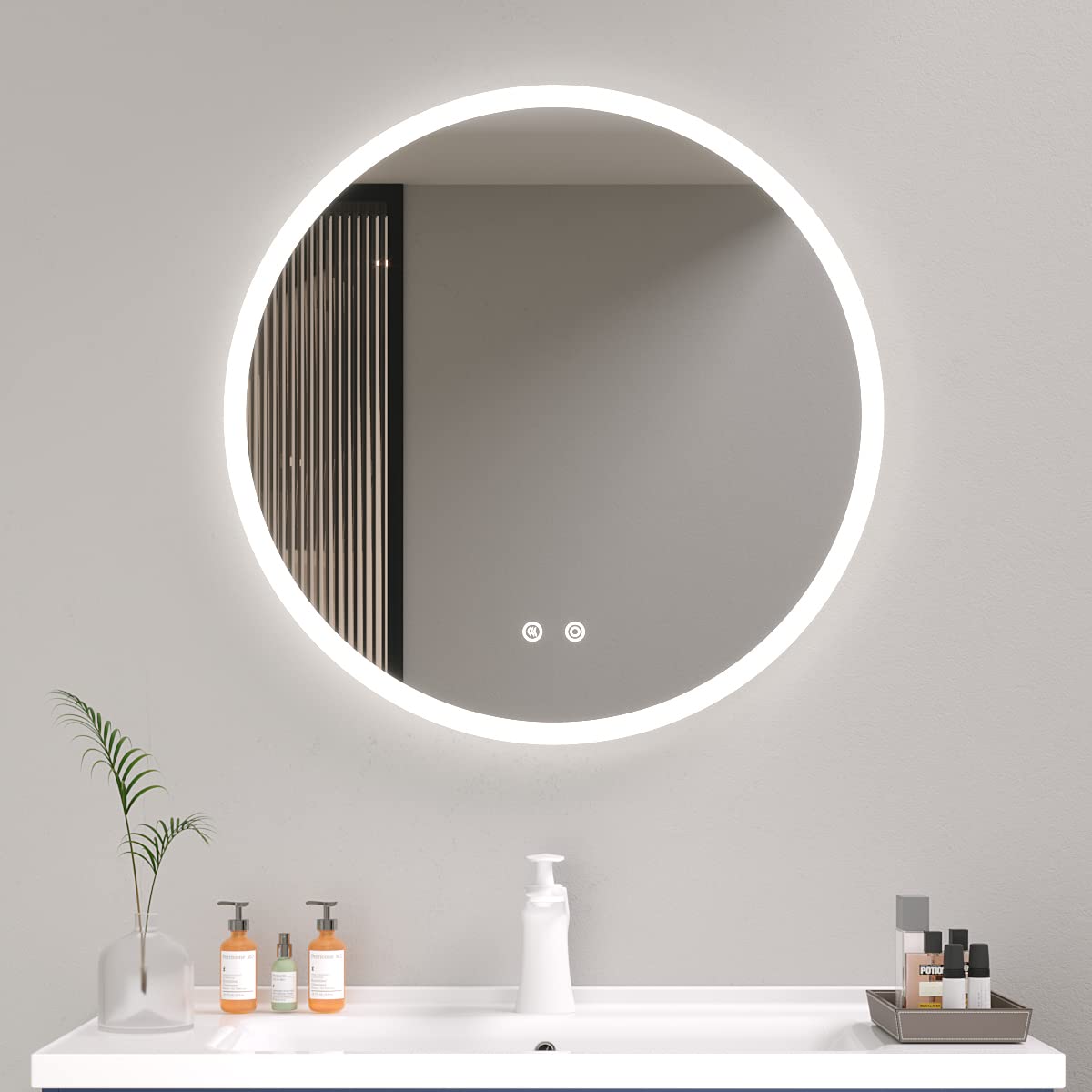 Plumbsys LED Espejo Redondo Baño con Iluminación Luz, Antivaho, Interruptor Táctil, Regulable, IP54 Impermeable 60x60cm