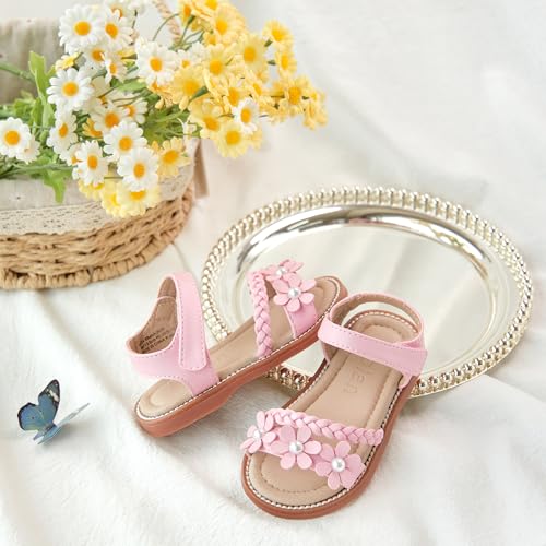 Image of Kolan Toddler Girl Sandals Open Toe Flat Princess Dress Shoes Little Kids
