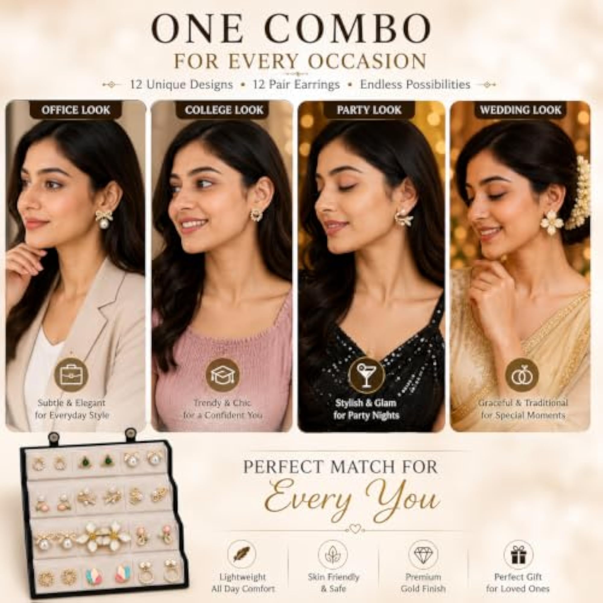 12 Pairs Stylish Earrings Set with Organizer Box