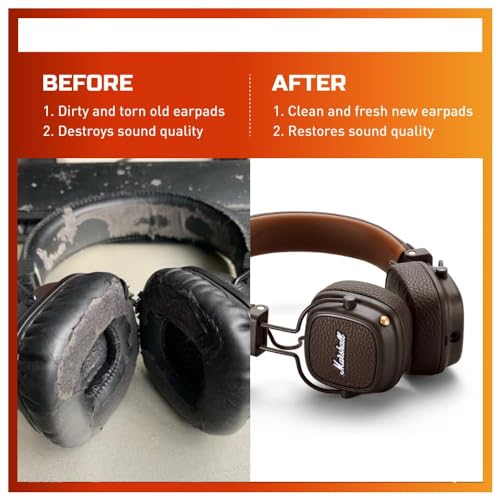 Image of Crysendo Headphone Cushion for Marshall Major III Headphone | Soft Ear Cushion Cover Replacement Earpads | Protein Leather & Memory Foam Cushion (Brown)