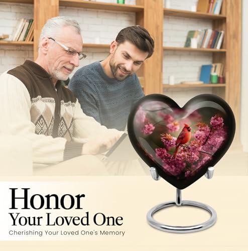 Image of Cardinal Bird Urn Small Cremation Urn for Human Ashes 1 Large & 1 Small | Funeral Urns for Men, Decorative Urns for Mom & Dad