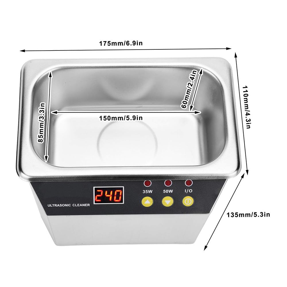 Myjka Ultradźwiękowa 800Ml,Profesjonalny środek Do Czyszczenia Biżuterii Ze Stali Nierdzewnej 43Khz,Cyfrowa Ultradźwiękowa Maszyna Do Czyszczenia Biżuterii 35/50W Z Timerem,Do Okularów,Zegarków
