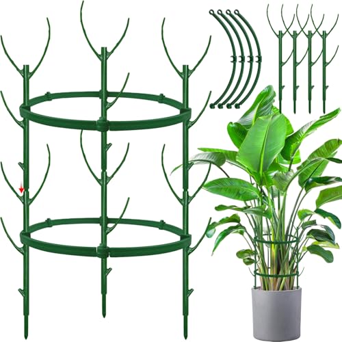 20 Pcs Stackable Plant Support Stakes,Climbing Plants Structures Sticks with Cage Rings for Monstera,Pothos,Strawberry,Indoor Outdoor Plants