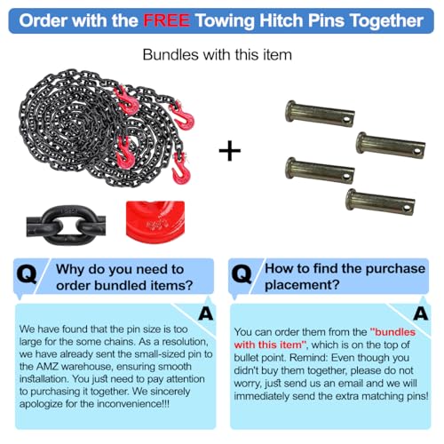 Image of 2 Pack G80 Transport Binder Chain 1 /4 inch X 15 Feet, Grade 80 Trailer Safety Chains 1 /4 Inch, Tow Chain with 1 /4 inch G80 Clevis Grab Hooks, 3,300 Lbs Working Load Limit for Towing, Securing, Truck