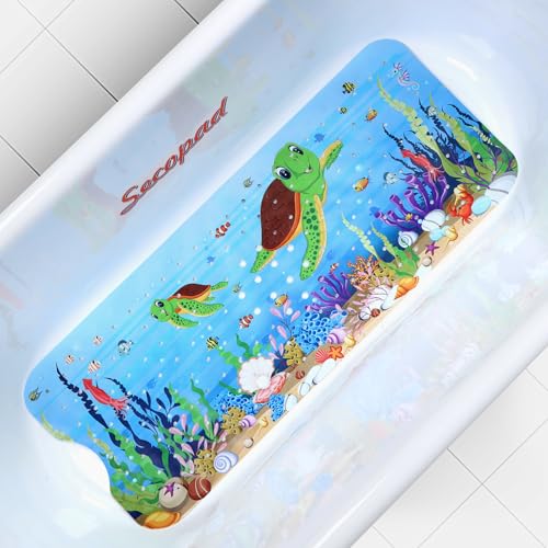 Secopad Bathtub Mat Non Slip, Cute Tub Mat, 40" x 16", Red Turtles