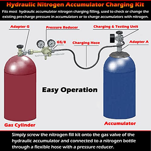 Image of GK-01 Hydraulic Accumulator Nitrogen Charging System with 7 Couplings, 3 Pressure Gauges 1 Gas Hose and 1 Main Valve Body, Nitrogen Pressure Test Kit, Gas Charging Tools