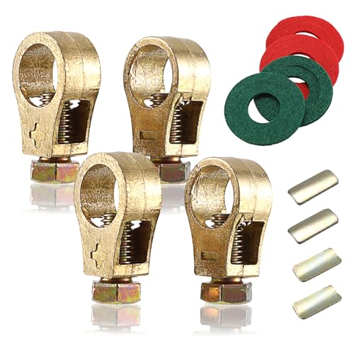 OwnMy 2 Pairs Pure Copper Battery Connection Clips Car Battery Terminal Connectors Clips with Washers, Positive and Negative Battery Cable Terminal Connectors Top Post Battery Terminal Clamps for Cars