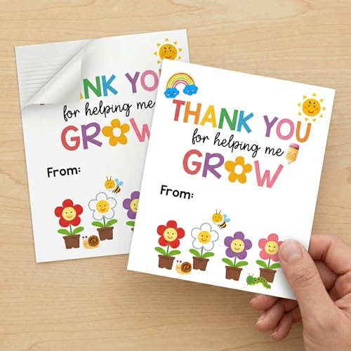Thank You Stickers for Teachers, 20-Pack 4x6 Inch Large Rainbow Apple Design, No Residue Stickers for Packaging, Gift and Classroom, Teacher Appreciation Cards with Signature Line-D16