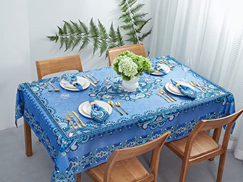 Yihomer Mykonos Blue Paisley Tile Bordered Tablecloth - Wrinkle Free Table Cloth For Spring Summer Decorations, Picnics And Parties - Indoor Outdoor, Stain And Water Resistant, 60 X 84 Inch Rectangle #TOP1