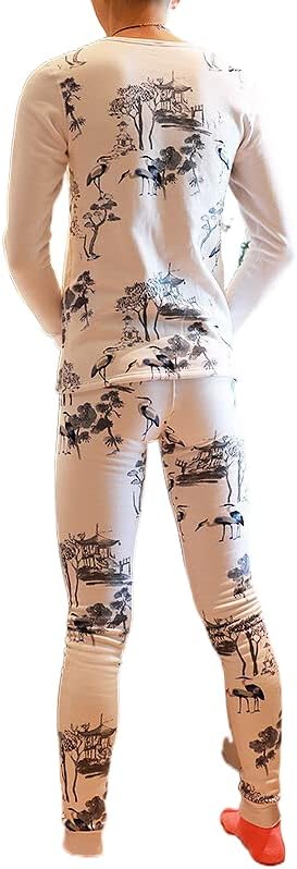 Men's Thermal Underwear Set with Fleece Lined Winter Warm Suit with Velvet Thickened Printed Underwear 479