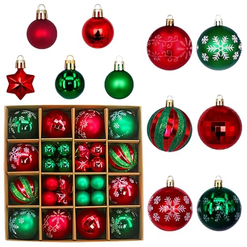 Torytoe 44 Stück Weihnachtskugeln Kunststoff, Rot Grün Christbaumkugeln,...