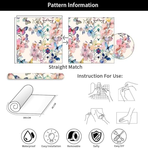 Image of Hotegxa Self-Adhesive Butterfly Floral Wallpaper - Waterproof PVC-Free Vinyl Wall Decal, Premium 3D Embossed Peel and Stick Wall Covering for Living Room, Bedroom & Cafe Decor (45X300)