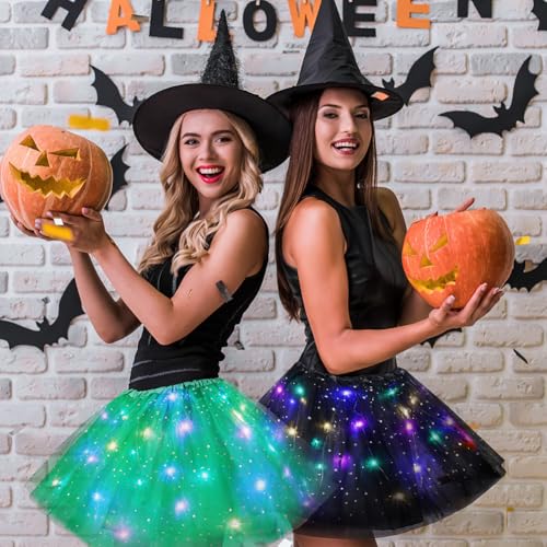 URAQT Tüllrock Damen LED Tütü Erwachsene, Tutu Rock LED, Minirock Mit LED Lichter für Fasching Karneval Motto Party Ballett Tanzen Fancy Dress Halloween Kostüm, 40CM(Grün)