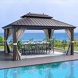 EROMMY Hardtop Gazebo Galvanized Steel Outdoor Gazebo Canopy Double Vented Roof Pergolas Aluminum Fr
