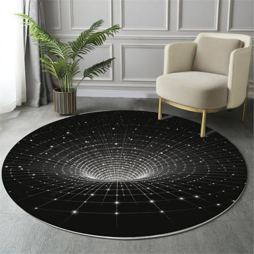 Tapis rond 60cm style géométrique moderne motif tribal jaune - 2