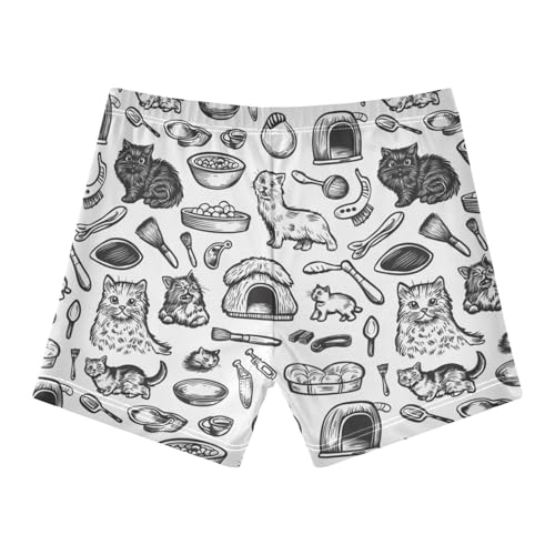 Black White Line Cat Cute Colored Cats Boys Swim Trunks Swimsuits for Toddler Boy Swim Shorts Trunks 3T-10T2