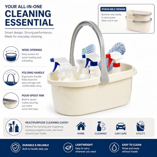 Image of Haundry 4.5 Gallon Cleaning Bucket, Good Grips Household Mop Bucket for Cleaning Supplies, Cleaning Caddy Organizer Basket with Handle, 17.1L, White
