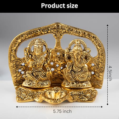 Estatua de Ganesha Lakshmi en acabado marfil antiguo miniatura 3