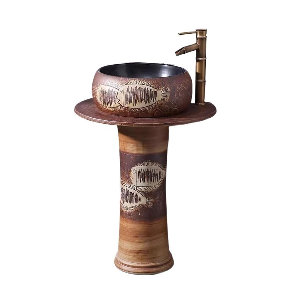 Aertsdfgt A Vessel Sink Pedestal Basin Vertical Floor-Standing Washbasin Single Retro Integrated Balcony Wash Yard Outdoor