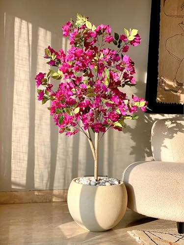 Image of Premium Artificial Bougainvillea Plant with Pot (4 Feet) Tall Faux Flower Tree | Realistic PVC Leaves & Fabric Flowers | Decorative Plant for Home, Office, Balcony & Living Room Decor