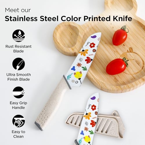 Image of UMAI Sharp Knife for Kitchen (7 Inch) Chef Knife | Chaku Knife | Printed Knife| Nife | Chopping Knife | Steel Kitchen Knife with Cover | Chopper Knife for Kitchen (Golden) (White)