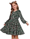 GRACE KARIN Fille Robe en Mousseline à Manches Longues Robe Chiffon Col en V Taille Élastique Vert Foncé 6-7 Ans