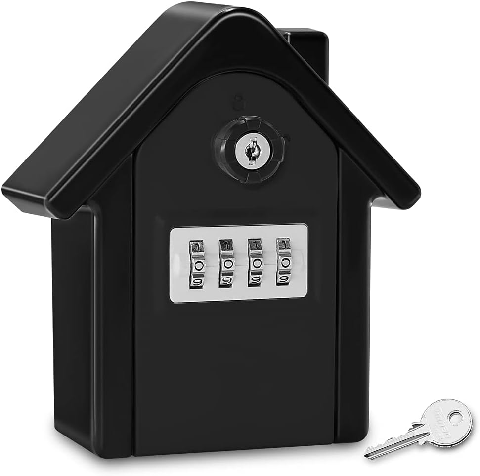 HUANLANG Key Lock Box for Outside Lockbox for Keys Outdoor 4-Digit Combination Lock Box Wall Mount Waterproof Portable Security Key Storage for House Realtor Contractors Warehouse