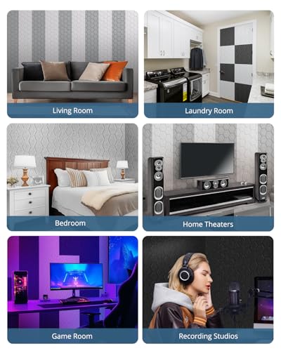 Kuchoow Soundproof Wall Panels, Self Adhesive Sound Proof Panels for Walls, 18 Pack High Density Sound Absorbing Panels Honeycomb Noise Cancelling Panels for Wall Door Ceiling 12\"×12\"×0.4\"