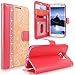 S7 Edge Case, Galaxy S7 Edge Case, Cellularvilla [Diamond Jewel] Embossed Flower Design Premium PU Leather Wallet Case [Card Slots] Folio Flip Cover For Samsung Galaxy S7 Edge (Peach Pink Bling)