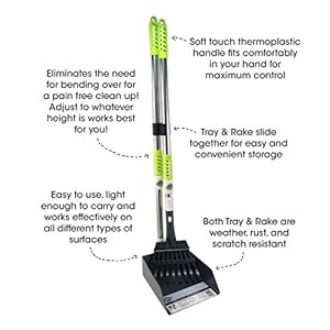 Aluminum Telescoping Metal Handled Poop Tray with Rake Sturdy Lightweight Pooper Scooper Extends 43″ Long Scoop Great for Large & Small Dogs (2154)