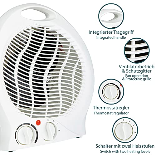 elektrische ventilatorkachel 2000W warmtestraler 2x verwarmingsstanden (1000/2000W) | 1x koudestraler | automatische uitschakeling bij kantelen | oververhittingsbeveiliging | snelverwarmer - WIT - Afbeelding 5