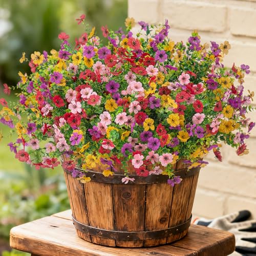 INXUGAO Artificial Fake Flowers Plants for Outdoor Spring Summer Decor,