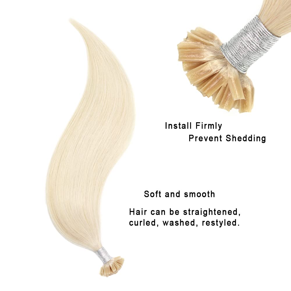 Extensiones de Queratina Pelo Natural Remy U Tip 45cm Cabello Humano Natural Queratina (50g #60 rubio platino)