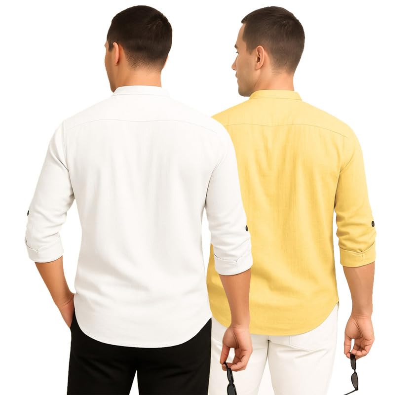 Image of DEELMO Combo of Men's Cotton Blend Solid Regular Fit Full Sleeve Short Kurta | Men's Trendy Short Kurta Pack of 2