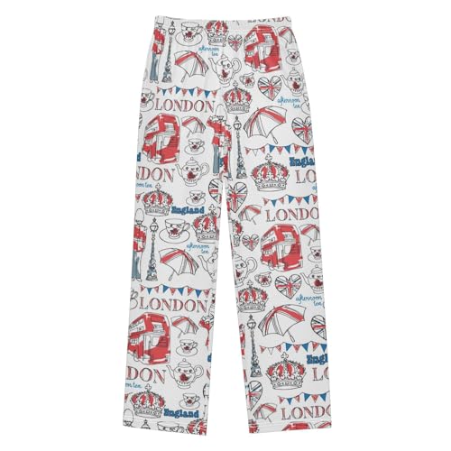 London Bus Crown Boys Long Pants Soft Trousers Elastic Waist Kids Lounge Bottoms with Pockets S-XL