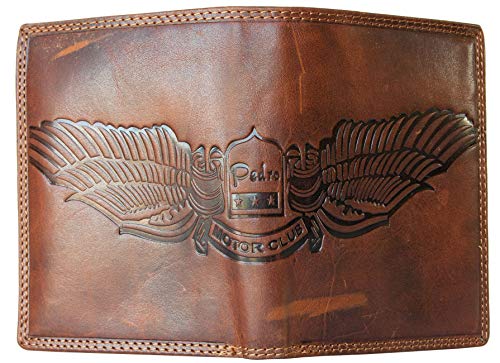 FLW Men's Brown Glazed Genuine Leather Wallet with RFID (Data Protection) - Wing Embossed2