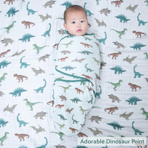 Image of LollyBanks Baby Swaddle, 100% Cotton Swaddle Sack for 3-6 Months Boys with Easy Change Zipper, Soft and Breathable Baby Wrap, Gentle Infant Sleep Sack, Newborn Essentials Must Haves (Dinosaur Print)