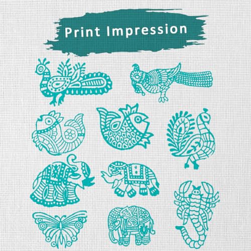 Image of Hashcart Wooden Indian Traditional Design Printing Stamps / Blocks for Printing Saree Border / Dresses / Craft Card Making / Scrapbook / Clay Pottery (Set of 10)
