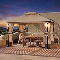 Covered Outdoor Patio Gazebo 10'x12' with LED Lights & Bluetooth Speaker, Heavy Duty Outdoor Canopy Shelter with Metal Frame, Double Roofs, Soft Top Gazebo with Netting and Curtains, Khaki