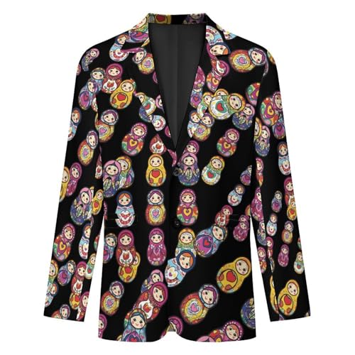 Matryoshka Russian Doll Colorful Men's Slim Suit Long-Sleeve Prom Tuxedo Classic Two Button Business Jacket4