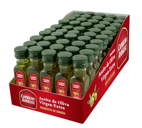 Capricho Andaluz | Aceite de Oliva Virgen Extra Miniatura PET 20ml | Bandeja 50 Unidades, Monodosis Prácticas para Restauración y Uso Profesional