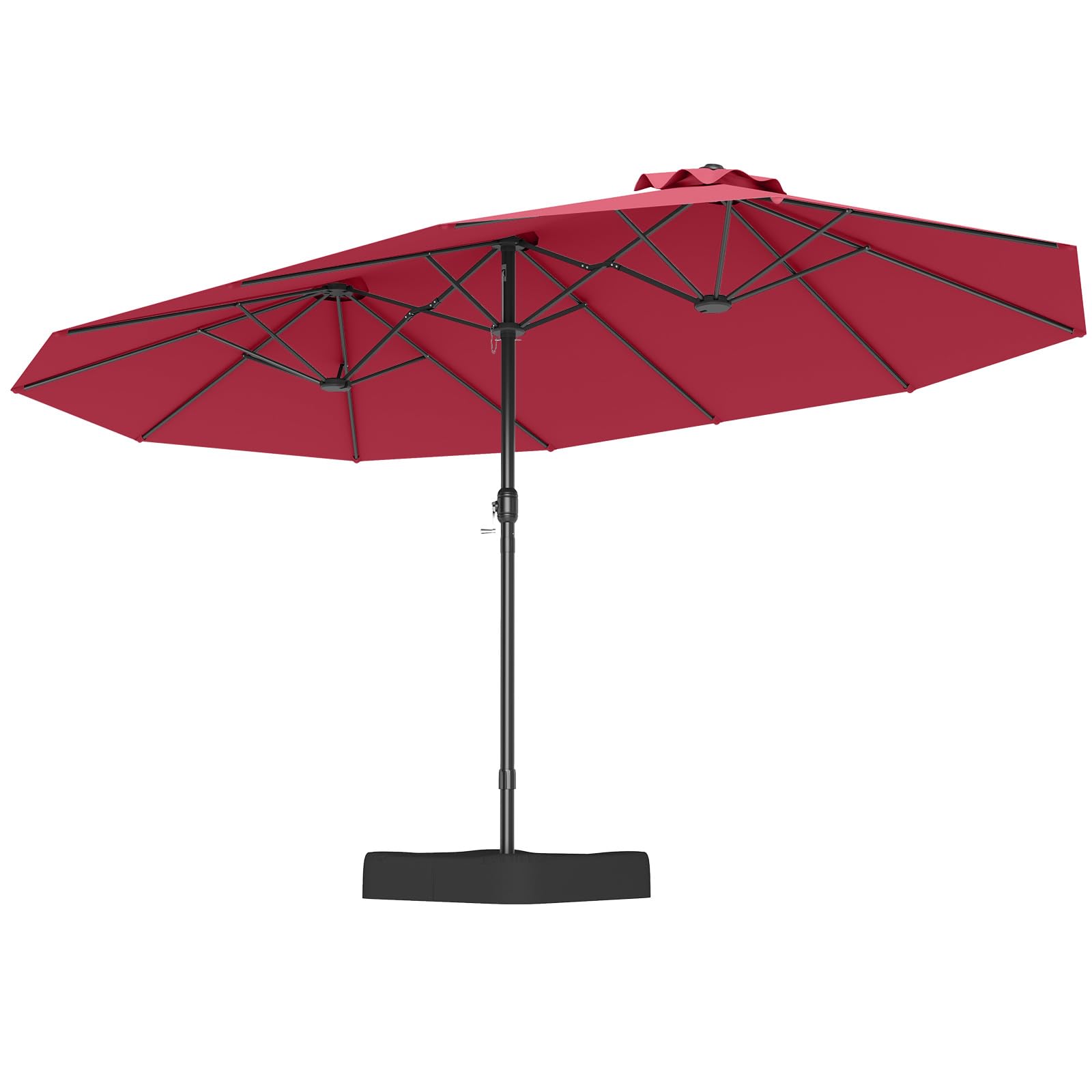 COSTWAY Ombrellone Doppio Rettangolare 443 x 263 cm con Sistema a Manovella, Base e 12 Costole, per Giardino e Cortile (Rosso)