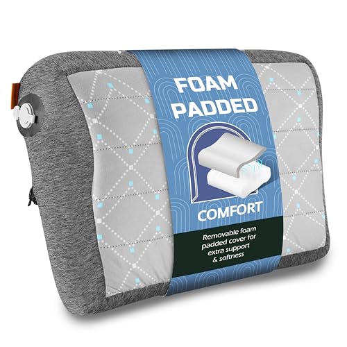 TREKOLOGY Premium Inflatable Travel Pillow with Removable Foam-Padded Case – Noise-Reducing, Ergonomic Design for Camping, Backpacking, and Air Travel ALUFT Pro (Grey)